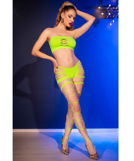 CHILIROSE - CR 4866 NEON GROENE TOP EN KORT BROEKJE SET S/M