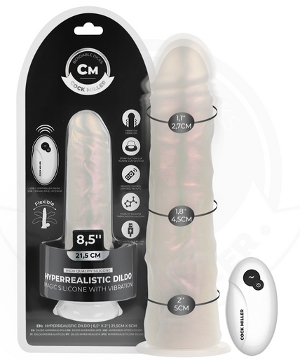 COCK MILLER - DILDO WITH SUCTION CUP, LIGHTS AND VIBRATION WITH REMOTE CONTROL WHITE 21.5 CM