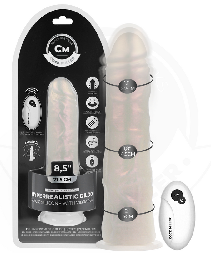 COCK MILLER - DILDO MET ZUIGNAP, LICHTEN EN TRILLINGEN MET AFSTANDSBEDIENING WIT 21,5 CM