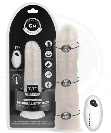 COCK MILLER - DILDO WITH SUCTION CUP, LIGHTS AND VIBRATION WITH REMOTE CONTROL WHITE 19.5 CM