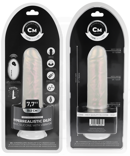 COCK MILLER - DILDO WITH SUCTION CUP, LIGHTS AND VIBRATION WITH REMOTE CONTROL WHITE 19.5 CM