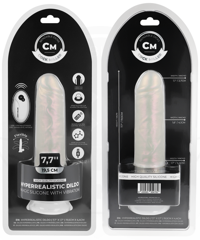 Cock Miller – Dildo With Suction Cup, Lights And Vibration With Remote Control White 19.5 Cm