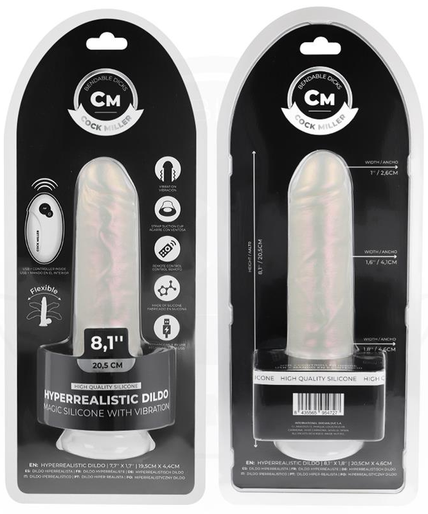COCK MILLER - DILDO WITH SUCTION CUP, LIGHTS AND VIBRATION WITH REMOTE CONTROL WHITE 20.5 CM