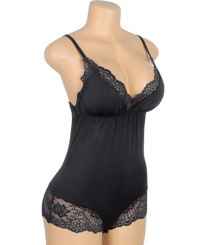 SUBBLIME - BLACK FLORAL LACE DETAIL TEDDY L/XL