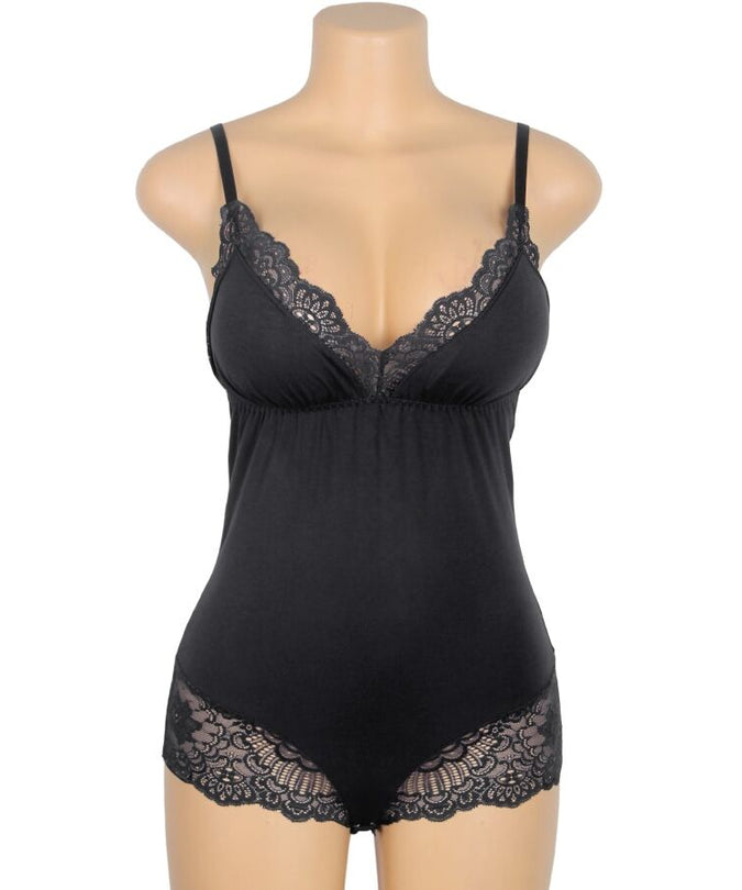 SUBBLIME - BLACK FLORAL LACE DETAIL TEDDY L/XL