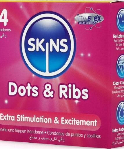 SKINS - CONDOOMS MET STIPJES & RIBBELS VOOR OPTIMAAL GENOT VERPAKKING VAN 4