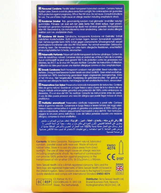 SKINS - MULTI FLAVORS PREMIUM CONDOMS PACK 16
