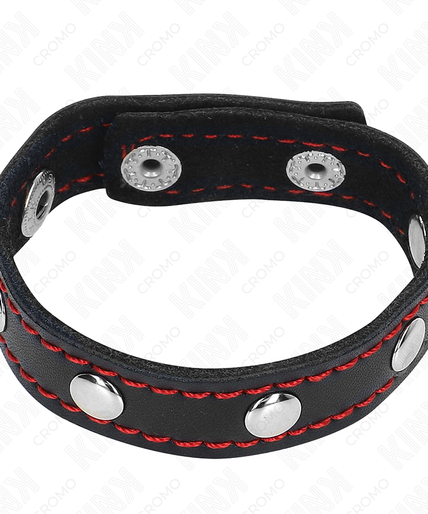 KINK - LEATHER PENIS RING WITH PRESSURE CLOSURE RED LINING 21 X 1.5 CM