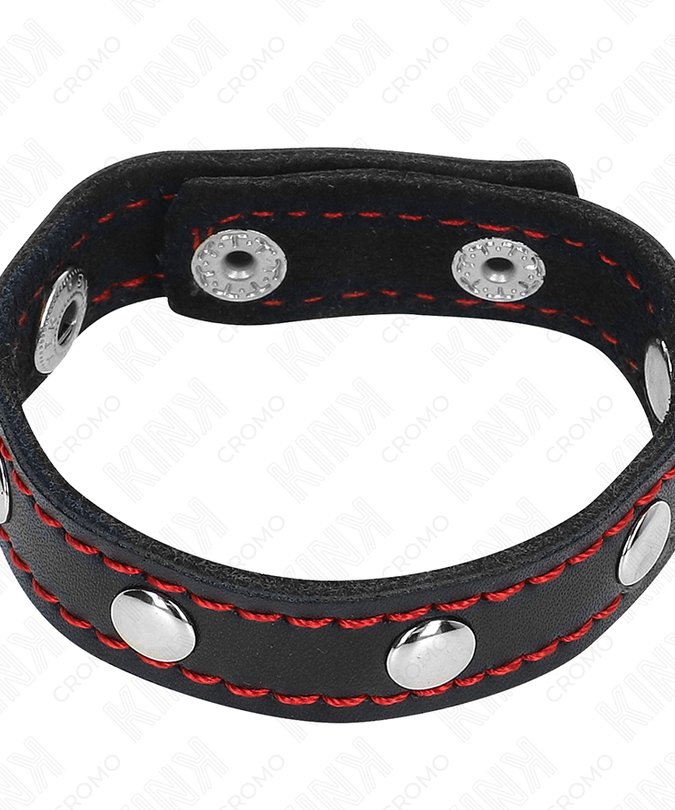 Kink – Leren Penisring met Druksluiting Rode Voering 21 x 1,5 cm