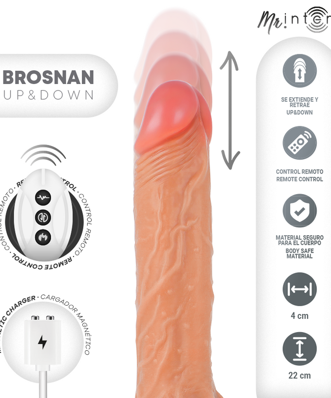MR INTENSE - BROSNAN REALISTISCH MULTIFUNCTIONEEL MET VIBRATIE, OP EN NEER AFSTANDSBEDIENING, 22 CM - OF - 4 CM