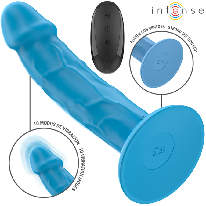 Intense – Phoebe Realistic Vibrator 10 Vibrations Blue Remote Control