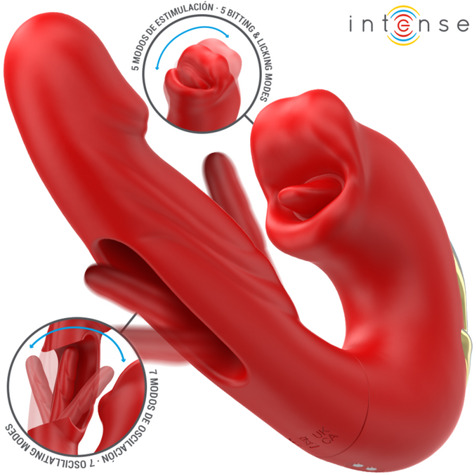 Intense – Nathy dubbele vibrator met multifunctionele stimulerende mond rood