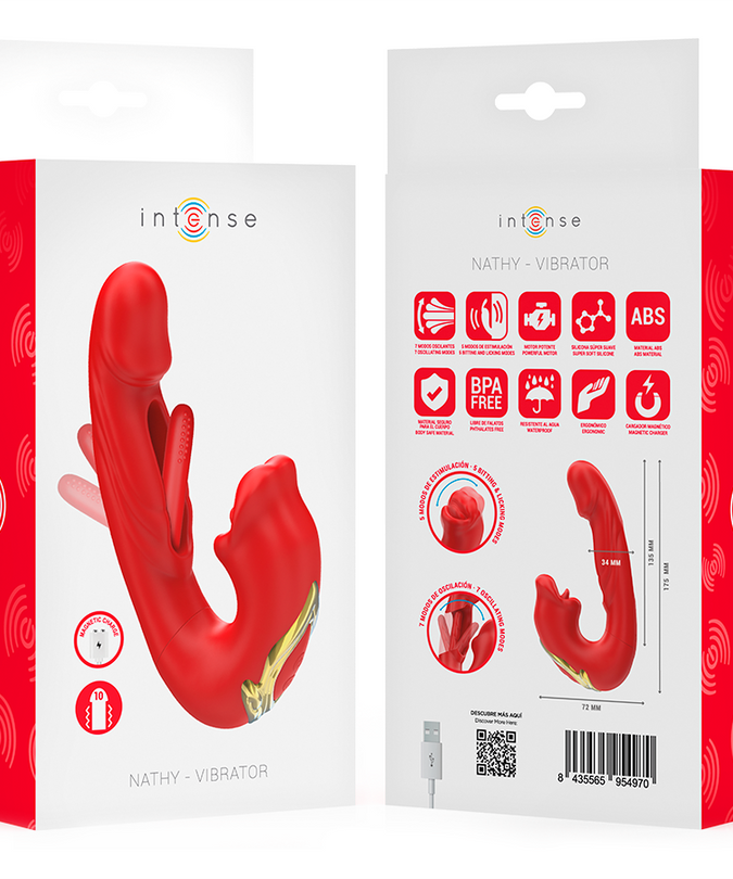 Intense – Nathy dubbele vibrator met multifunctionele stimulerende mond rood