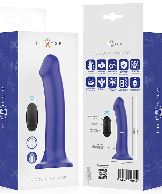 INTENS - VICTORIA VIBRATOR MET ZUIGNAP 10 TRILLINGEN DONKERBLAUW AFSTANDSBEDIENING