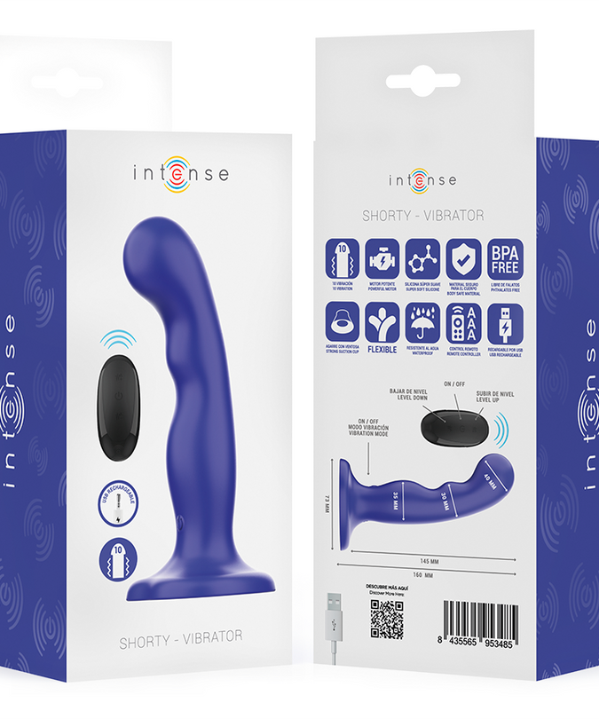 INTENSE - SHORTY VIBRATOR WITH SUCTION CUP BLUE REMOTE CONTROL