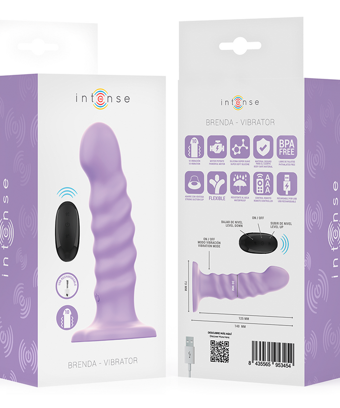 INTENSE - BRENDA VIBRATOR SIZE M SPIRAL DESIGN 10 VIBRATIONS PURPLE REMOTE CONTROL