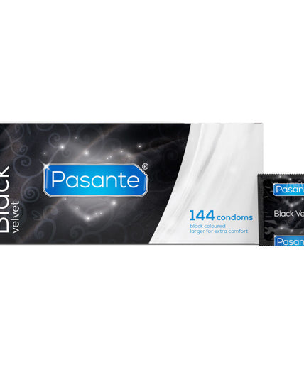 Pasante – Zwarte Fluweel Condooms Doos 144 Stuks