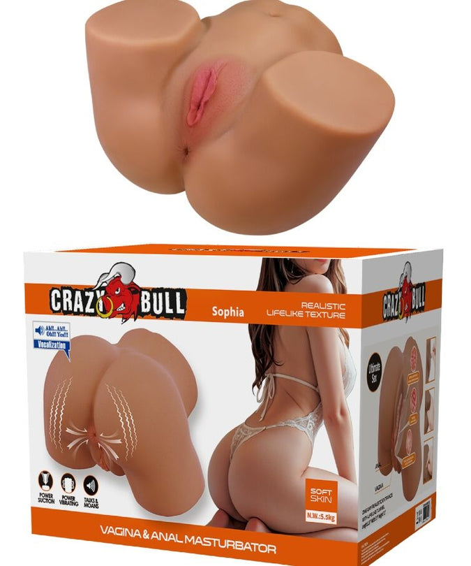 CRAZY BULL - GERIANN REALISTISCHE VROUWELIJKE BILVIBRATOR EN ZUIGER MET GELUID 5,5 KG