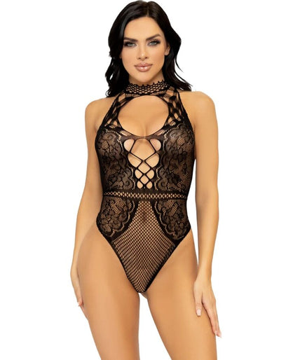 Leg Avenue – Net en kant keyhole halter body Eén maat