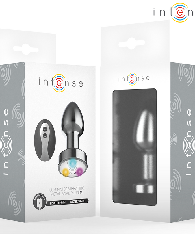 INTENSE - TRILLENDE METALEN ANALE PLUG MET LED-VERLICHTING EN AFSTANDSBEDIENING - MAAT M