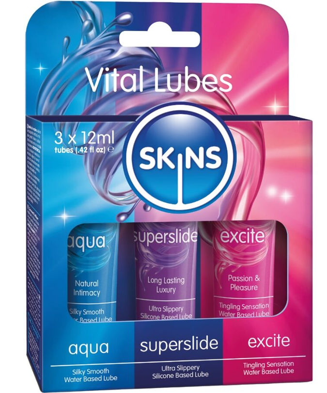SKINS - VITAL LUBES KIT AQUA, SUPERSLIDE & EXCITE GLIJMIDDELEN 3 x 12 ML