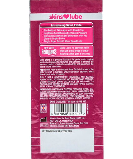 SKINS - EXCITE GLIJMIDDEL OP WATERBASIS ÉÉN DOSIS 5 ML