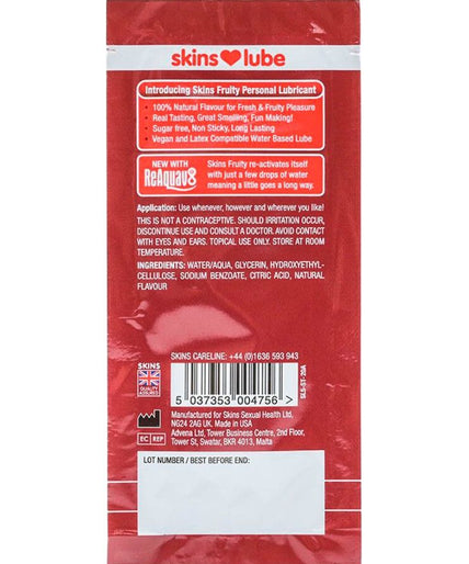SKINS - FRUITIGE GLIJMIDDEL OP WATERBASIS AARDBEI EENMALIGE DOSIS 5 ML