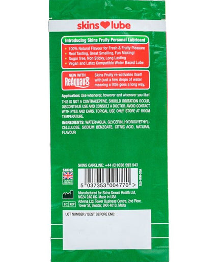 SKINS - FRUITIGE GLIJMIDDEL OP WATERBASIS WATERMELOEN EENMALIGE DOSIS 5 ML