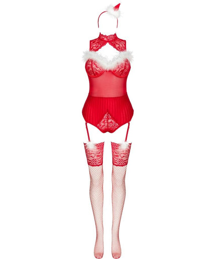 LIVCO CORSETTI FASHION - LIMPID SNOWFLAKES LC 90604 BODY + STOCKINGS + CHRISTMAS HEADBAND S/M