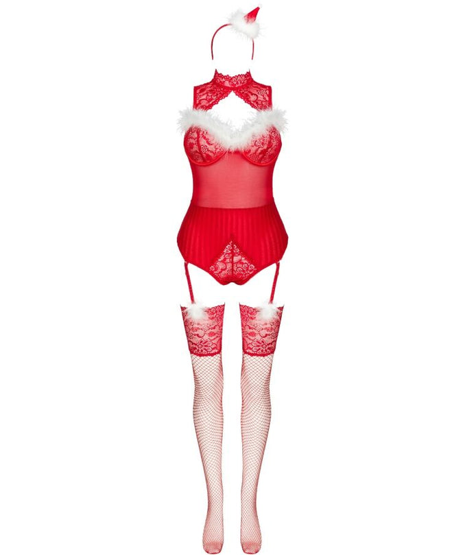 LIVCO CORSETTI FASHION - LIMPID SNOWFLAKES LC 90604 BODY + KOUSEN + KERST HOOFDBAND S/M