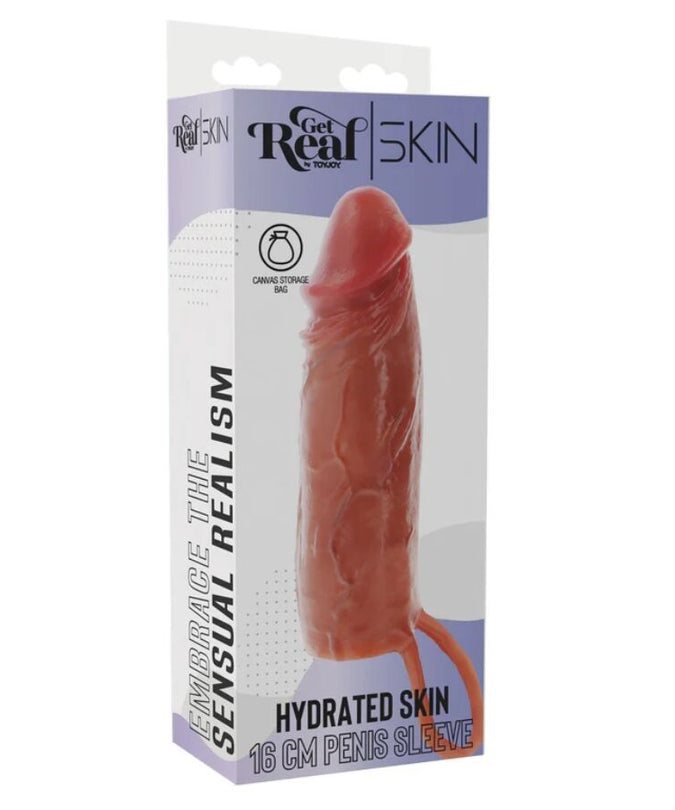 GET REAL - HYDRATED SKIN SILICONE PENIS SLEEVE CARAMEL 16 CM