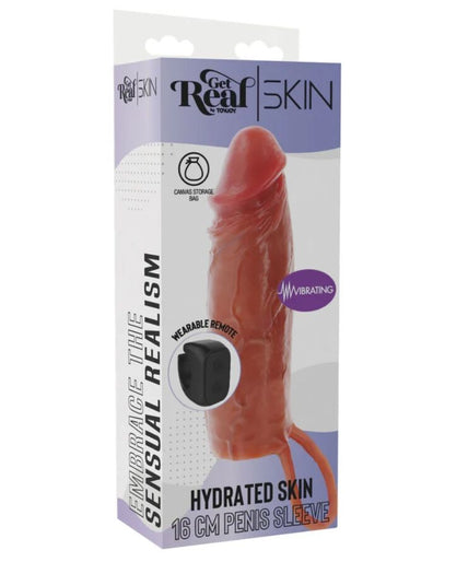 GET REAL - HYDRATED SKIN SILICONE VIBRATING PENIS SLEEVE CARAMEL 16 CM