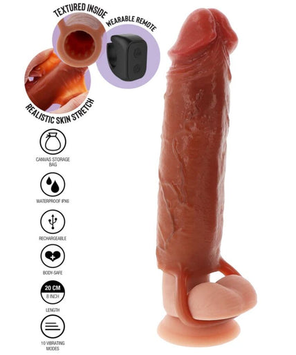 GET REAL - HYDRATED SKIN SILICONE VIBRATING PENIS SLEEVE CARAMEL 20 CM