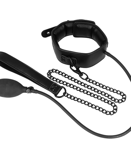 FETISH SUBMISSIVE BONDAGE - INFLATABLE STRANGLING COLLAR WITH CHAIN