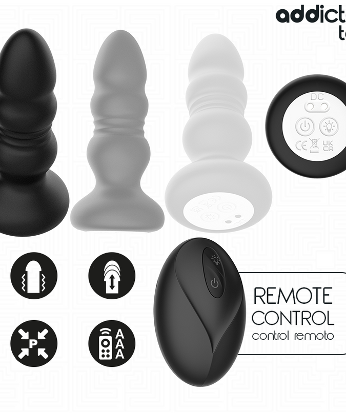 ADDICTED TOYS - THRUSTING VIBRATING ANAL PLUG, LED LIGHT REMOTE CONTROL