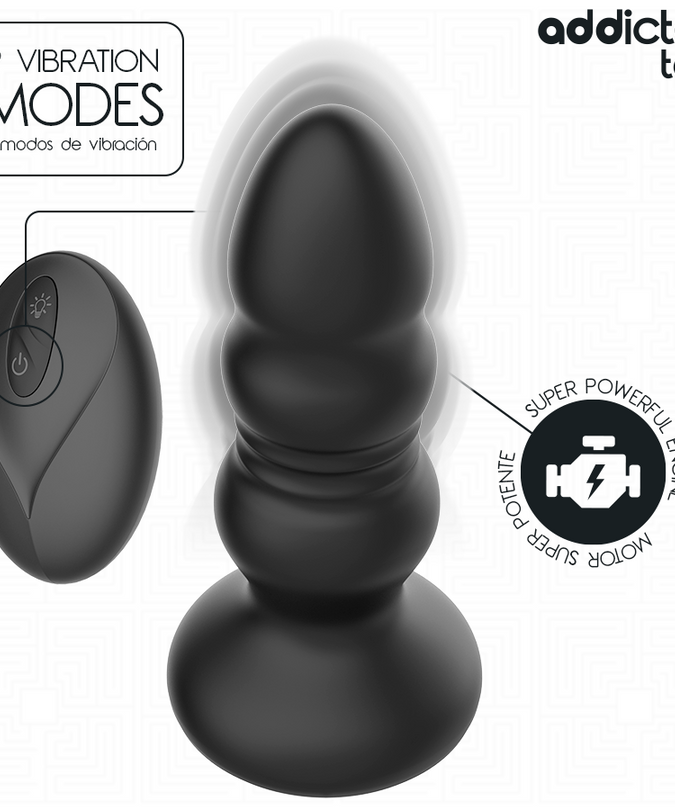 ADDICTED TOYS - THRUSTING VIBRATING ANAL PLUG, LED LIGHT REMOTE CONTROL