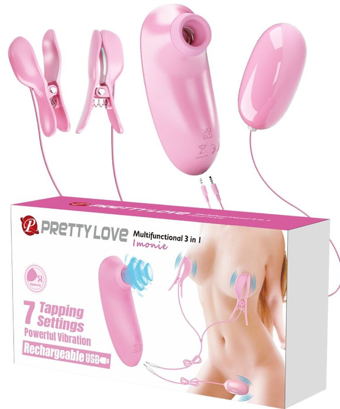 PRETTY LOVE - IMONIE 3-IN-1 MULTIFUNCTIONAL SET WITH SUCTION CUP, NIPPLES AND CLITORIS