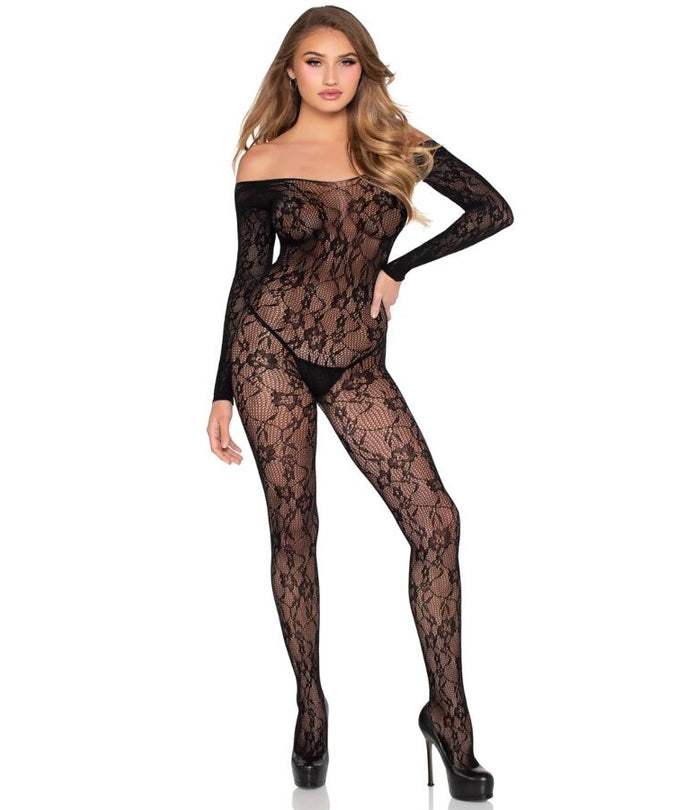 LEG AVENUE - 89366 LACE LINGERIE BODYSTOCKING BLACK - ONE SIZE