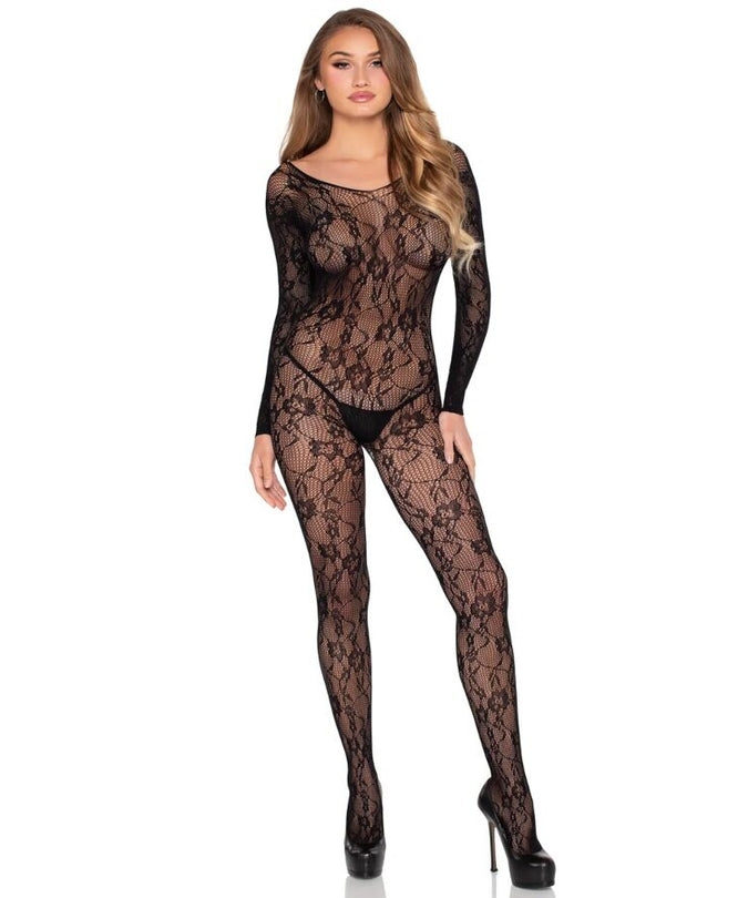 LEG AVENUE - 89366 LACE LINGERIE BODYSTOCKING BLACK - ONE SIZE
