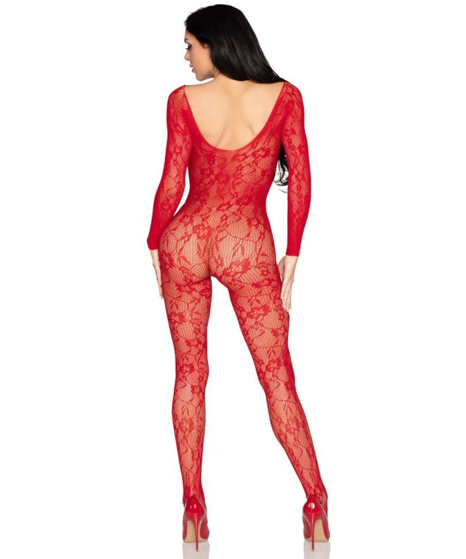 LEG AVENUE - 89366 KANTEN LINGERIE BODYSTOCKING ROOD - ONE SIZE