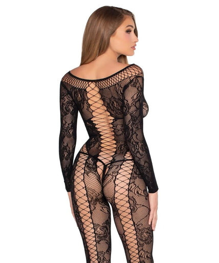 LEG AVENUE - 89369 NET & KANTEN JUMPSUIT ZWART - ONE SIZE