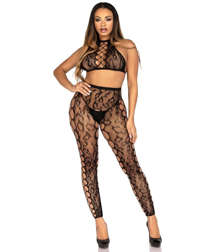LEG AVENUE - 89372 CROPTOP & KRUISLOZE PANTY ZWART - ONE SIZE