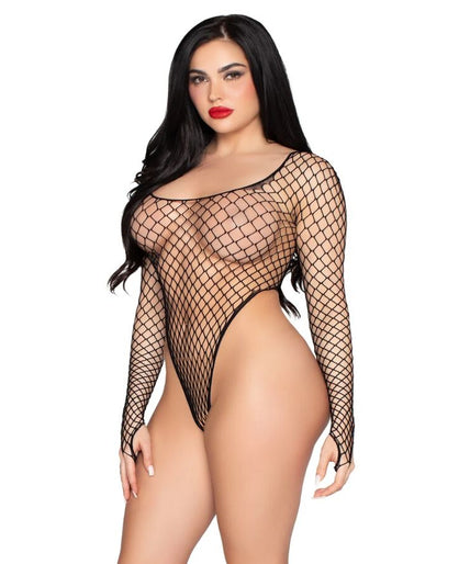 LEG AVENUE - 89377 HIGH-CUT INDUSTRIAL NET BODYSUIT BLACK - ONE SIZE