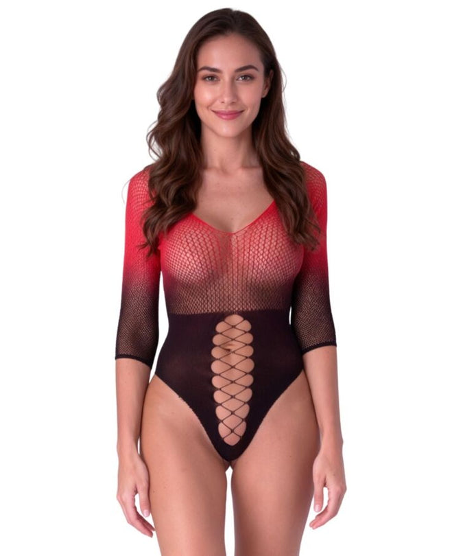 PASSION - BS118 BLACK AND RED MESH BODYSTOCKING