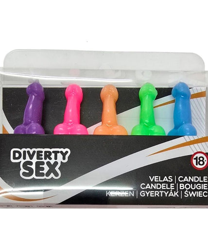 Diablo Picante – Doos met 5 kaarsen in de vorm van een penis in verschillende kleuren