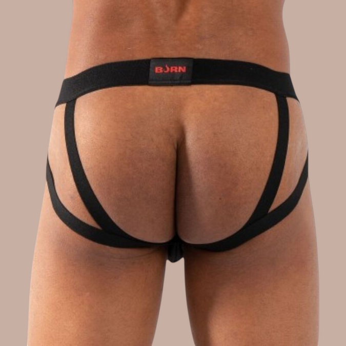 Pleasurements Burn 011 zwarte jockstrap met elastische banden voor een sensueel en comfortabel silhouet