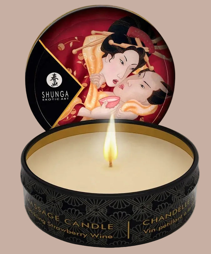 Shunga – Mini Caress bij Kaarslicht Aardbeien & Cava Massagekaars 30ml