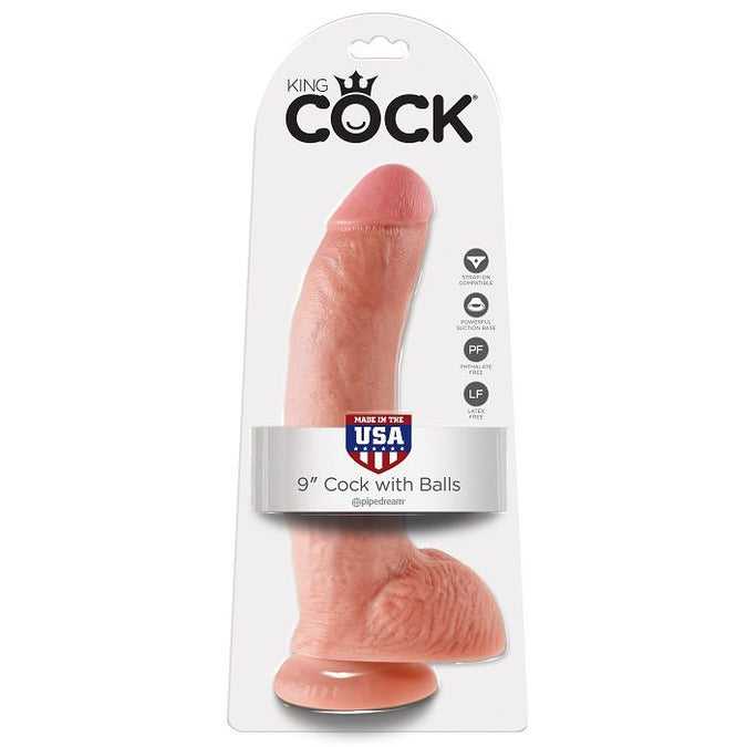 KING COCK - 9 DILDO HUIDSKLEUR MET BALLEN 22.9 CM