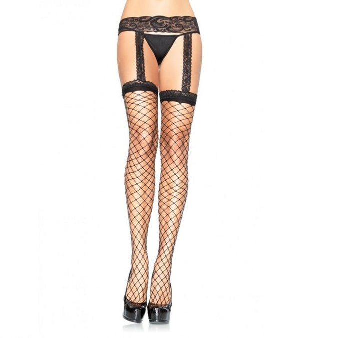 Leg Avenue – Fishnet Stockings With Black Lace Garter Garter