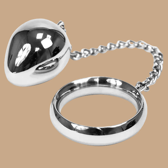 Metal Hard Cock Ring 40mm with Chain & Metal Ball – Stainless Steel
